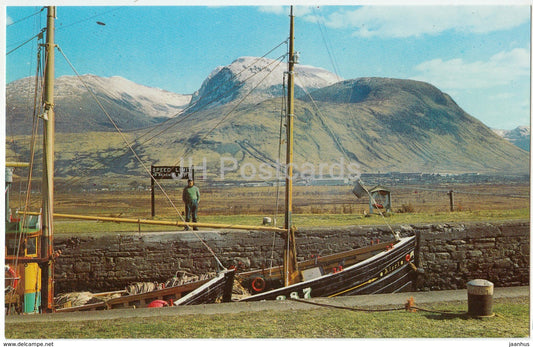 Ben Nevis with Fishing boats on the Caledonian Canal at Corpach - boat - 1970 - United Kingdom - Scotland - used - JH Postcards