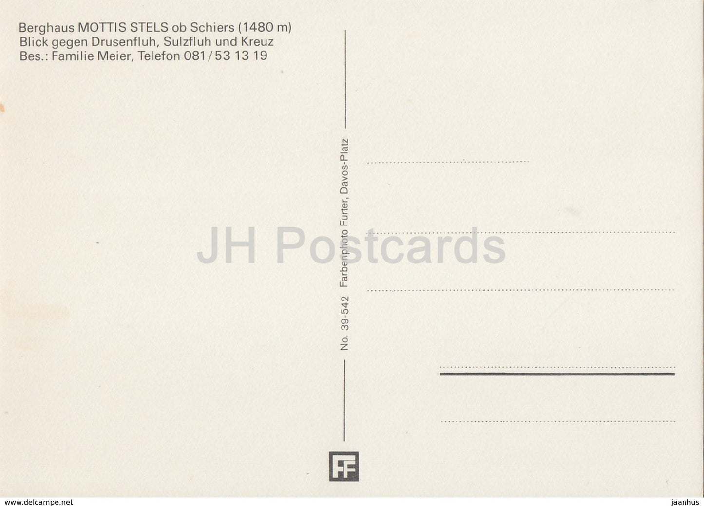 Berghaus Mottis Stels ob Schiers - Drusenfluh - Sulzfluh - Kreuz - Switzerland - unused