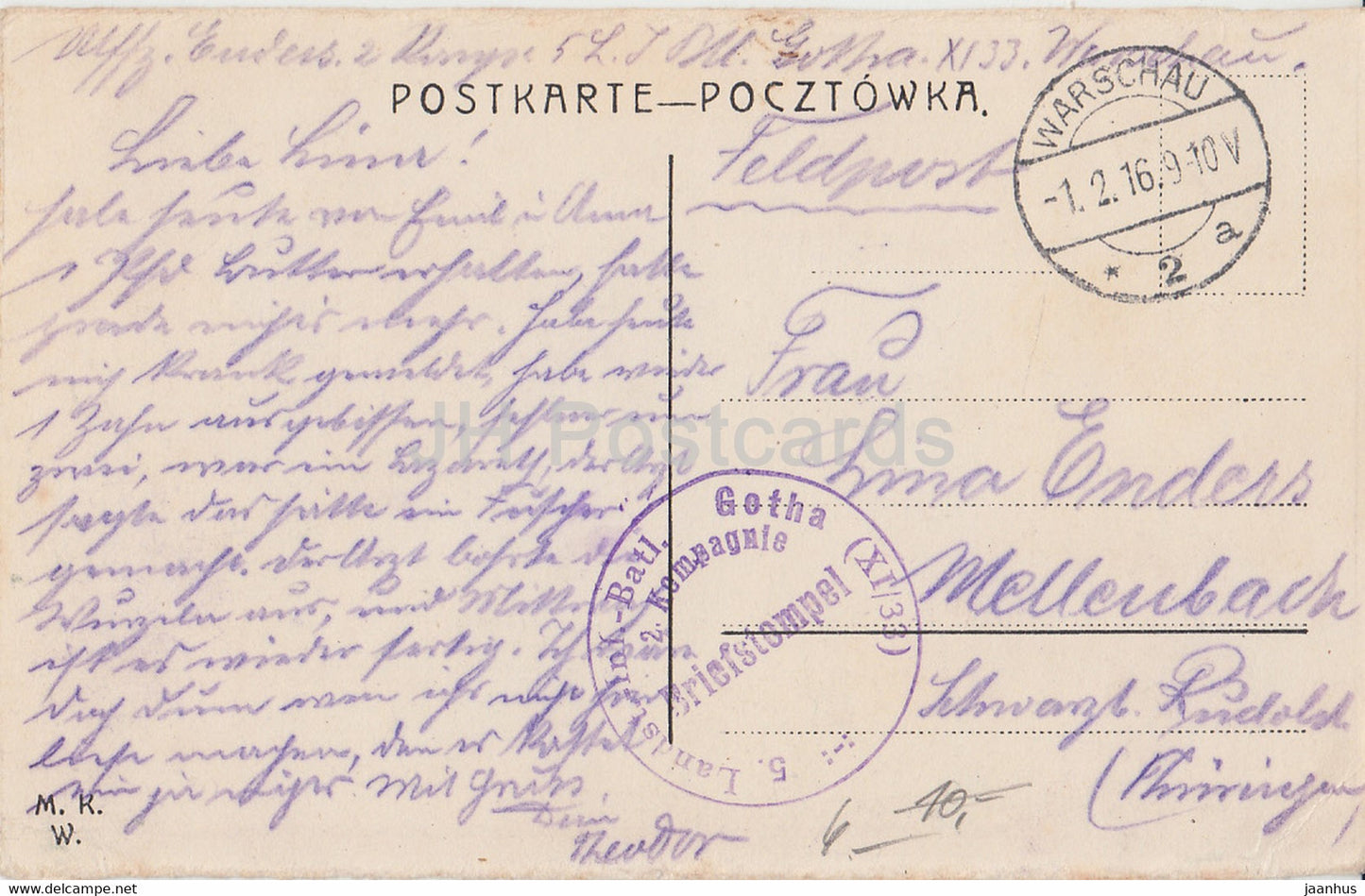 Warszawa - Warschau - Reichsbank - Bank Panstwa - Landstl Inf Batl Gotha Feldpost - carte postale ancienne - 1916 - Pologne - utilisé