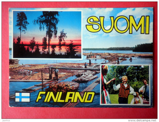 Timber Rafting - 2004 - national costumes - Finland - sent from Finland Rauma to Estonia USSR 1974 - JH Postcards