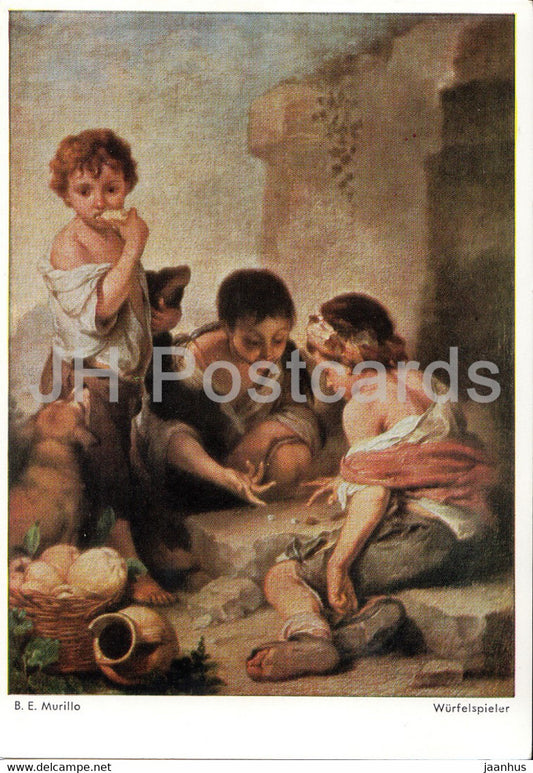 painting by B E Murillo - Wurfelspieler - children - dice player - game - Spanish art - Germany - unused - JH Postcards