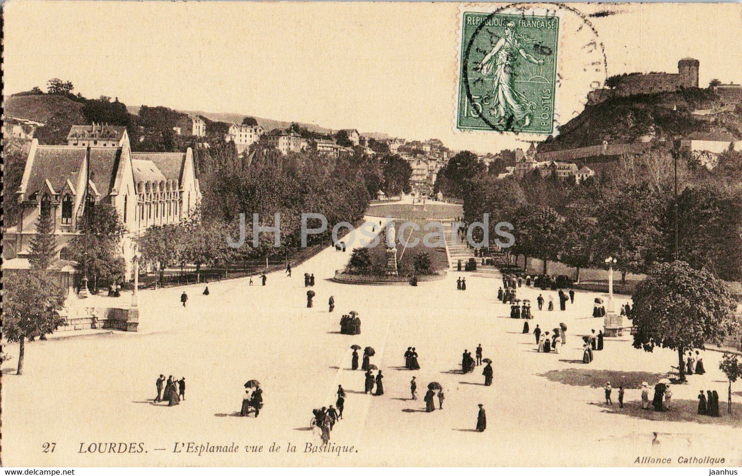 Lourdes - L'Esplanade vue de la Basilique - 27 - old postcard - France - used - JH Postcards