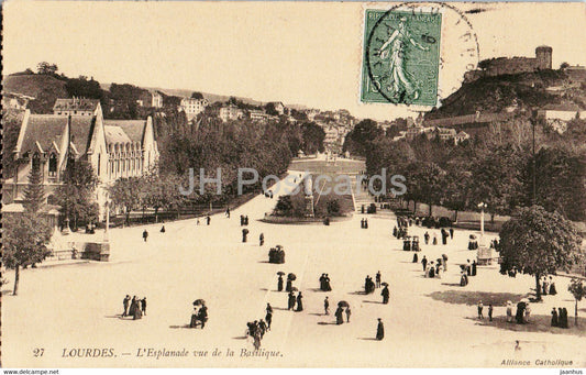 Lourdes - L'Esplanade vue de la Basilique - 27 - old postcard - France - used - JH Postcards