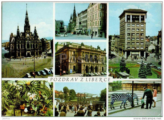 zebra - Šaldovo square - theatre - cafe Nisa - botanical garden - zoo - Liberec - Czech - Czechoslovakia - used - JH Postcards