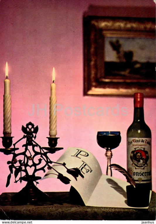 wine - candles - cup - Les Vins de Table - Monserrat - Czech Republic - Czechoslovakia - used - JH Postcards