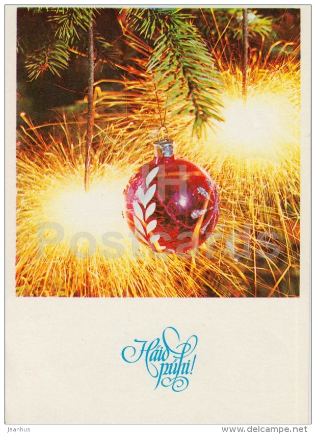 New Year Greeting card - 3 - sparklers - decorations - 1980 - Estonia USSR - used - JH Postcards