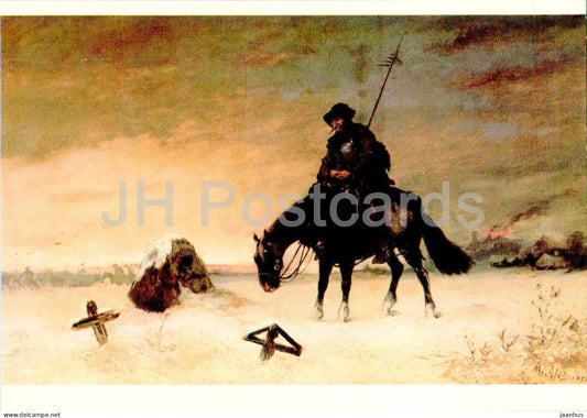 painting by Mikolas Ales - Hussite on the Baltic - horse - Czech art - Czech Republic - Czechoslovakia - unused - JH Postcards