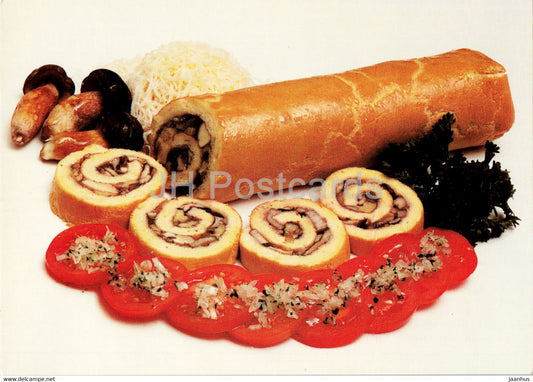 Roll stuffed with mushrooms - Vegetarian dishes - recipes - 1989 - Russia USSR - unused - JH Postcards