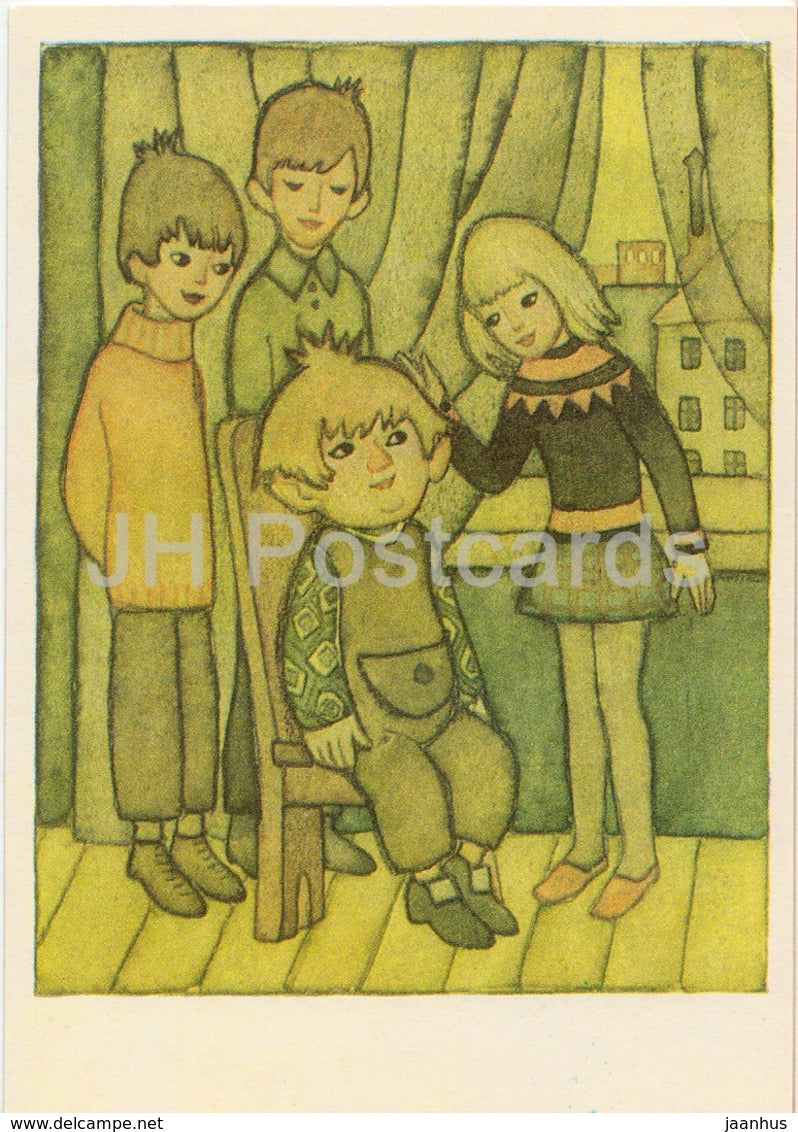 Karlsson-on-the-Roof by Astrid Lindgren - Karlsson - girl - illustration by N. Poplavskaya - 1976 - Russia USSR - unused - JH Postcards