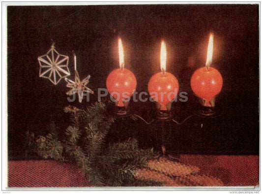New Year Greeting Card - candles - decoration - 1971 - Estonia USSR - unused - JH Postcards