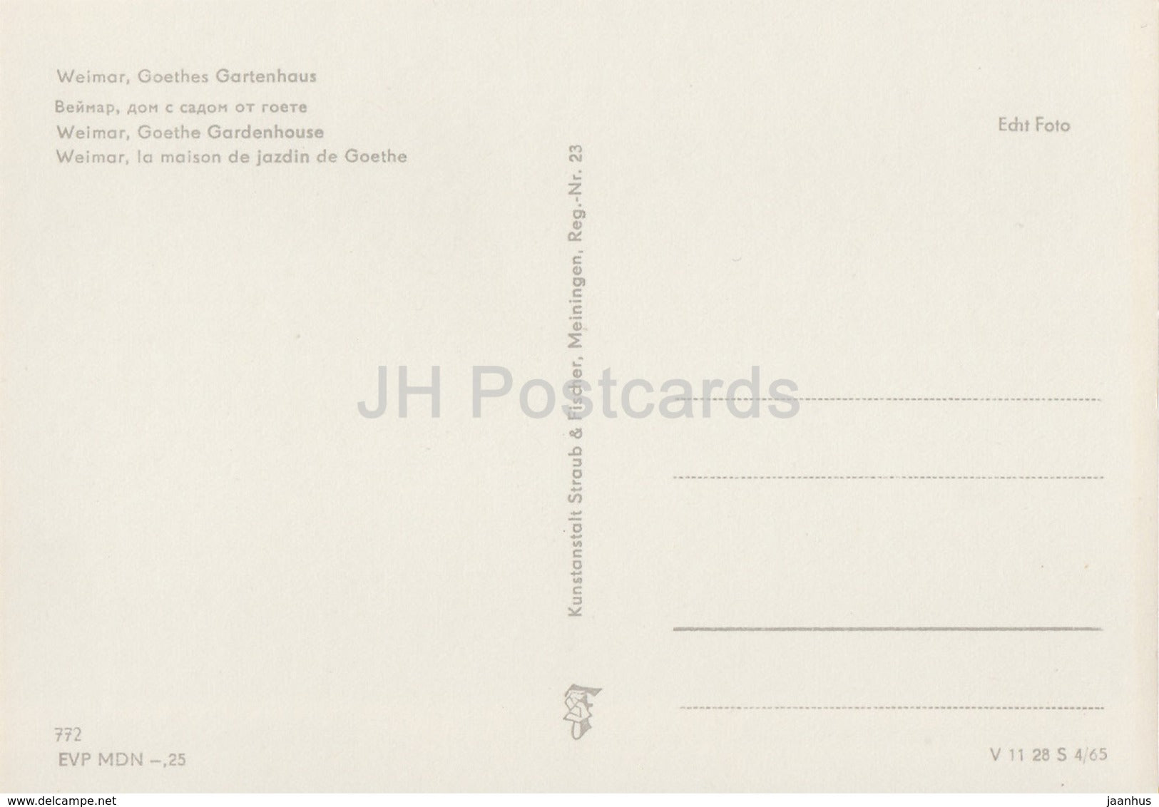 Weimar - Goethe Garden House - REISEBÜRO - 1964 - DDR - Germany - unused - JH Postcards