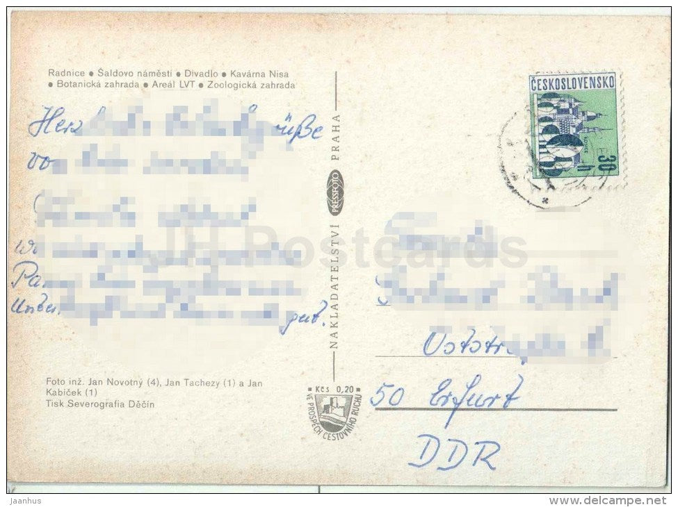 zebra - Šaldovo square - theatre - cafe Nisa - botanical garden - zoo - Liberec - Czech - Czechoslovakia - used - JH Postcards