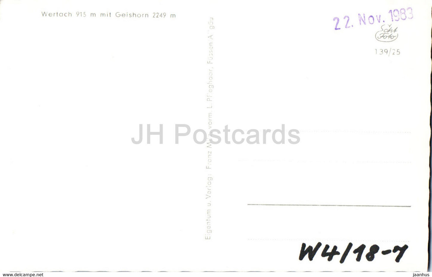 Wertach 915 m mit Geishorn 2249 m - carte postale ancienne - Allemagne - inutilisée