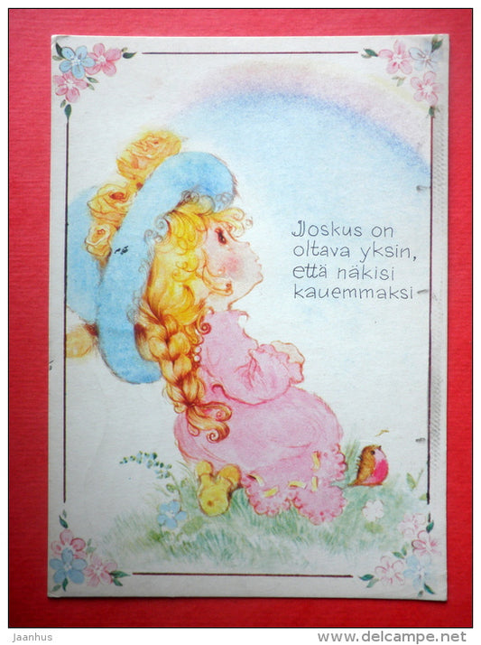 illustration - girl - EUROPA CEPT - Finland - sent from Finland to Estonia USSR 1984 - JH Postcards