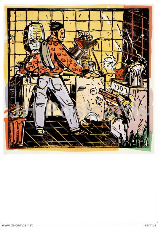 painting by Marcus Langer - Chaos Kuche - German art - Germany - unused - JH Postcards