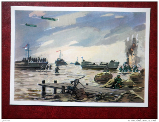 Landing operation of the Ladoga Flotilla - by I. Rodinov - WWII - warship - 1976 - Russia USSR - unused - JH Postcards