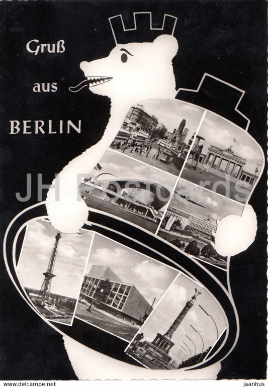 Berlin - Gruss aus Berlin - multiview - bear - 1968 - Germany - used - JH Postcards
