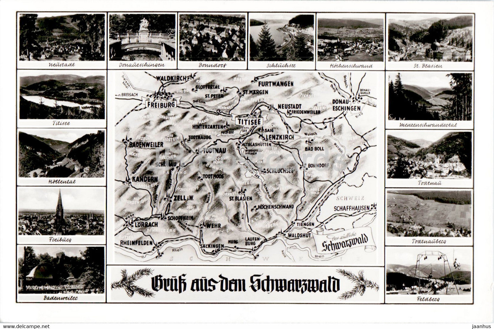 Gruss aus dem Schwarzwald - Titisee - Neustast - St Blasien - Hollental - Freiburg - old postcard - Germany - unused - JH Postcards