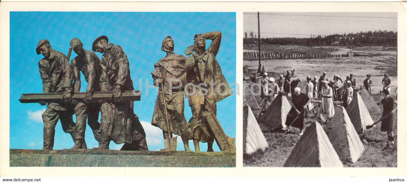 Monument to the Heroic Defenders of Leningrad - defensive builders - military - memorial - 1976 - Russia USSR - unused - JH Postcards