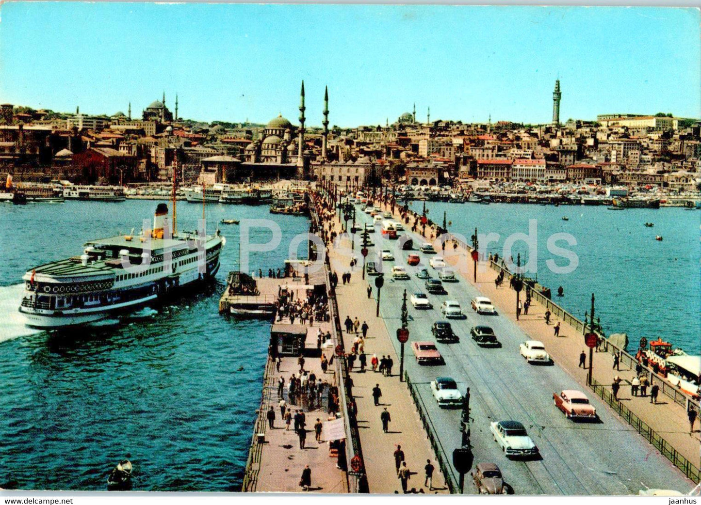 Istanbul - Galata Bridge and New Mosque - ship - 1975 - Turkey - used - JH Postcards