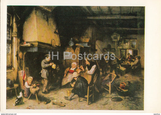 painting by Adriaen van Ostade - Bauerngesellschaft - Peasant society - Dutch art - Germany DDR - unused - JH Postcards