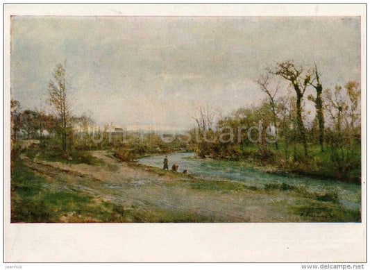 painting by I. Pokhitonov - 1 - washerwomen on the bank of Gava , 1885 - russian art - unused - JH Postcards