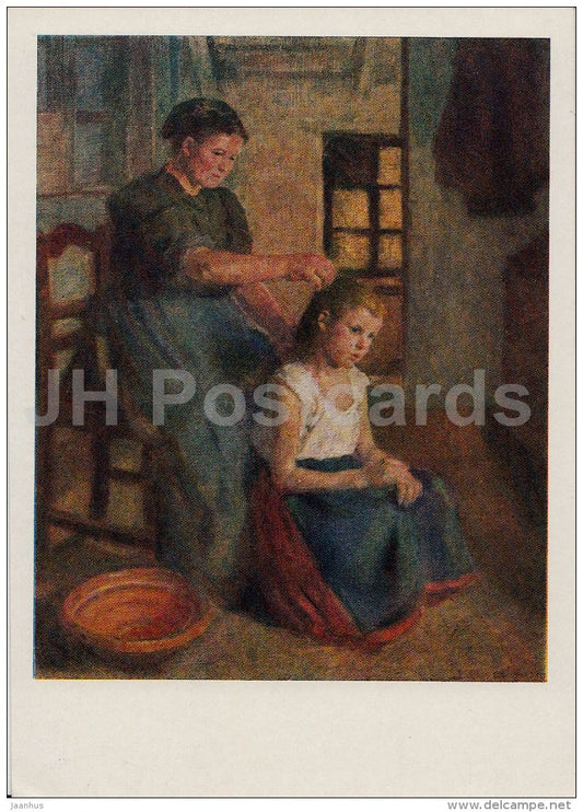 Painting by Sandor Bihari - Woman combs girl´s hair , 1905 - Hungarian art - 1959 - Russia USSR - unused - JH Postcards