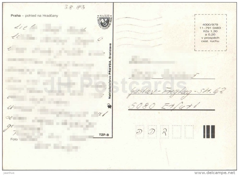 Hradcany view - Praha - Prague - Czechoslovakia - Czech - used 1983 - JH Postcards