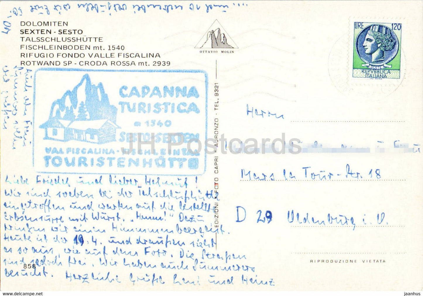 Sexten - Sesto - Talschlusshutte Fischleinboden 1540 m - Rifugio Fondo Valle Fiscalina - Rotwand - Italy - used