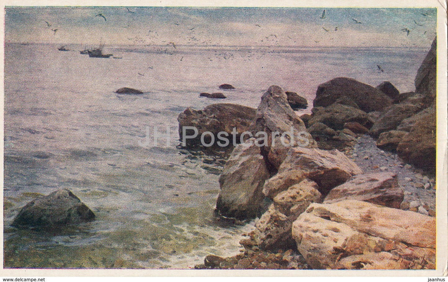 painting by V. Puzirkov - Calm Sea - Ukraine art - 1954 - Ukraine USSR - unused - JH Postcards