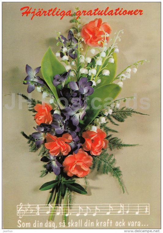 Birthday Greeting Card - lily-of-the-valley - song - flowers - 405 - Sweden - used - JH Postcards