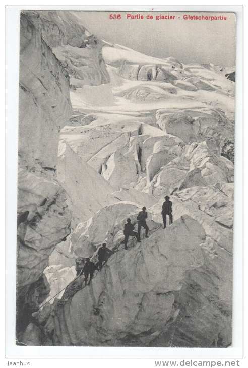 Gletscherpartie - Partie de Glacier - 536 - alpinism - old postcard - Switzerland - unused - JH Postcards