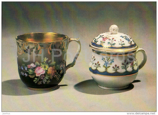 Cup and Creamer , Popov´s Factory - Russian porcelain of 18.-19. century - 1984 - Russia USSR - unused - JH Postcards
