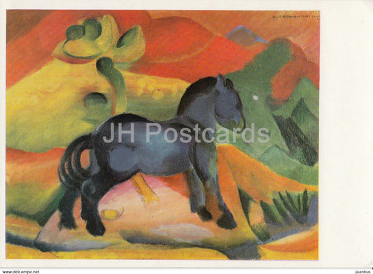 painting by Franz Marc - Das kleine Blaue Pferd - horse - 1479 - German art - Germany DDR - unused - JH Postcards