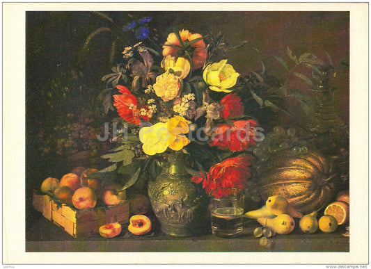 painting by I. Khrutsky - Flowers and Fruits , 1839 - pears - lemon - Russian art - 1981 - Russia USSR - unused - JH Postcards