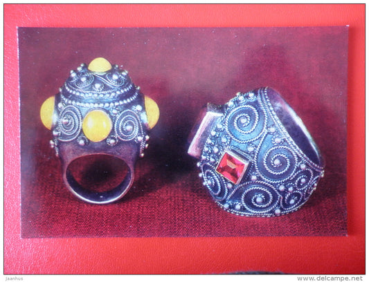 Ring with ruby â€‹â€‹and amber , silver - Georgian Chasing - 1970 - Russia USSR - unused - JH Postcards