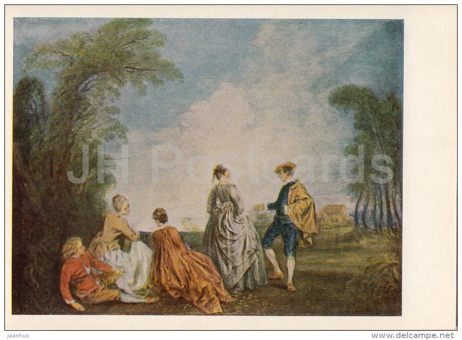 painting by Jean-Antoine Watteau - An Embarrassing Proposal , 1711 - French art - 1969 - Russia USSR - unused - JH Postcards
