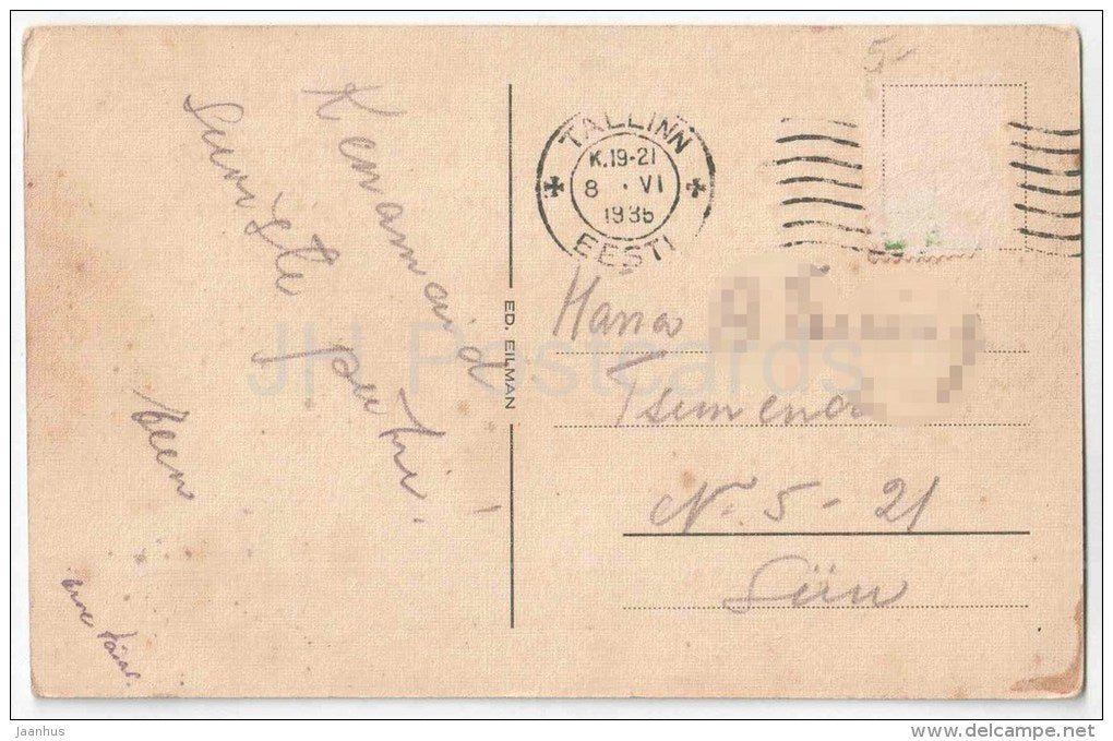 Greeting Card - flowers - illustration - Ed. Eilman - old postcard - circulated in Estonia 1936 - JH Postcards