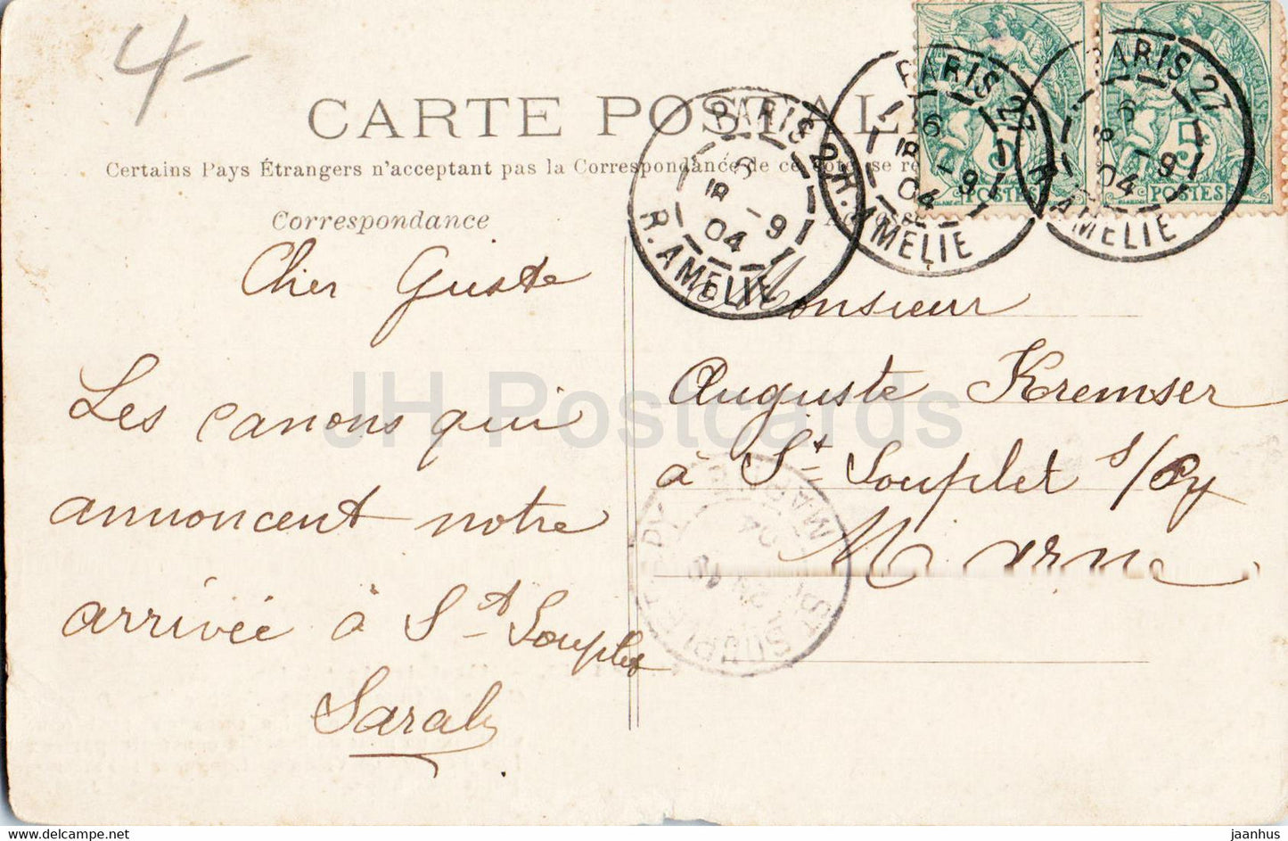 Paris - Hotel des Invalides - Kanone - Militär - 41 - alte Postkarte - 1904 - Frankreich - gebraucht
