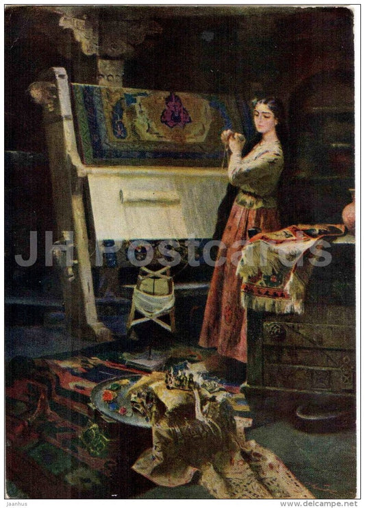 painting by G. Khandzhyan - Anhit , Armenian fairy tale - carpet weaving - Armenian art - 1957 - Russia USSR - unused - JH Postcards