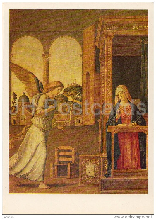 painting by Cima da Conegliano - The Annunciation , 1495 - angel - Italian art - Russia USSR - 1982 - unused - JH Postcards