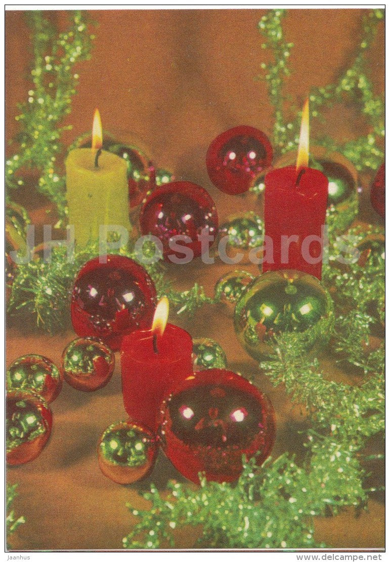 New Year Greeting card - candle - decoration - 1974 - Estonia USSR - used - JH Postcards