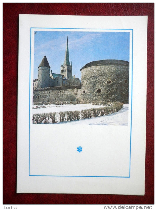 New Year Greeting Card - Old Town View - Fat Margaret tower - Tallinn - 1978 - Estonia USSR - used - JH Postcards