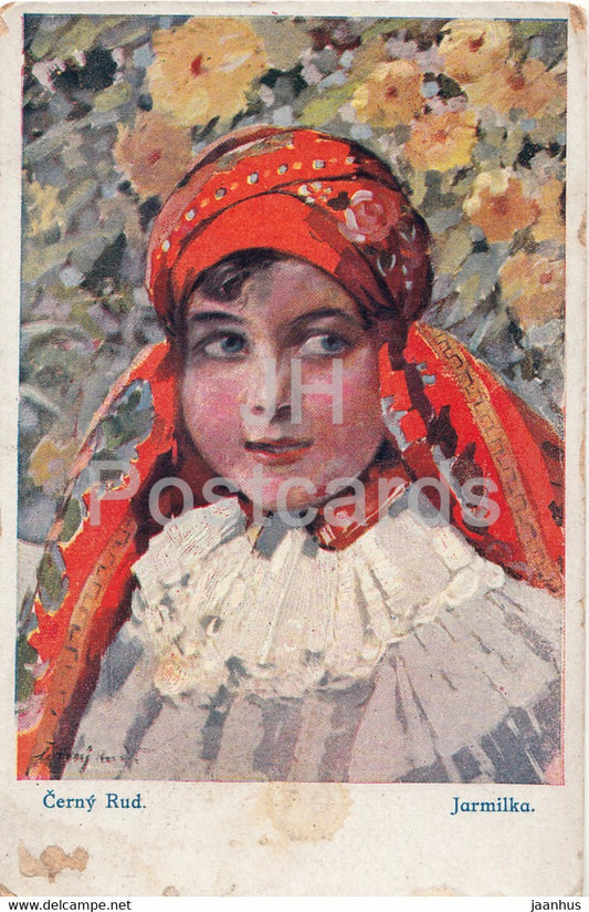 Cerny Rud - Jarmilka  girl - folk costumes - old postcard - Czech art - Czech Republic - unused - JH Postcards