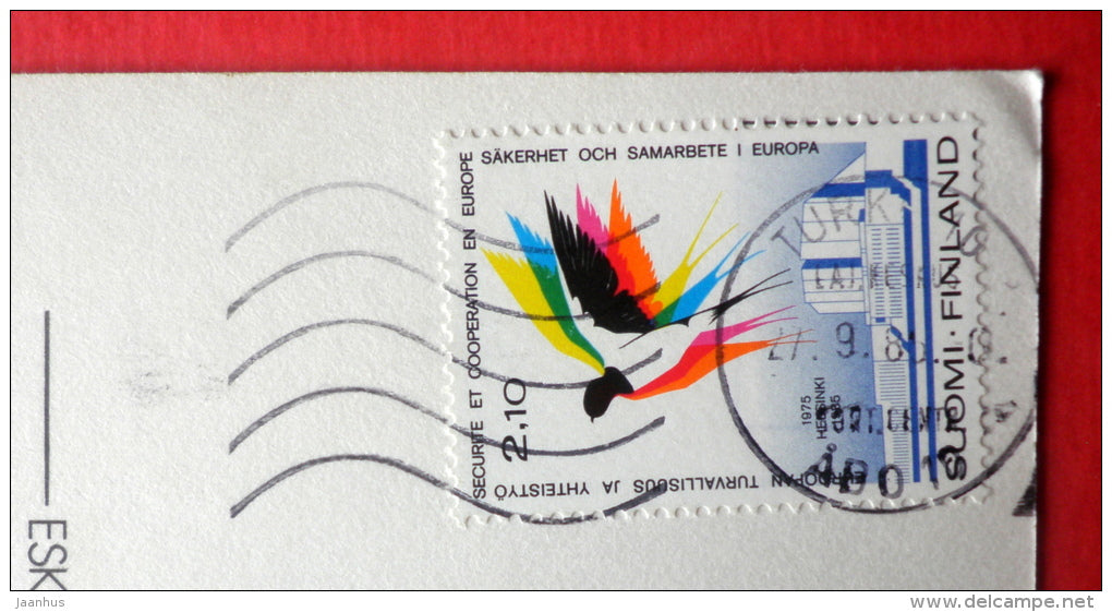 painting by Johan Krouthen - Haystack - windmill - 4818-5 - Sweden - sent from Finland Turku to Estonia USSR 1985 - JH Postcards