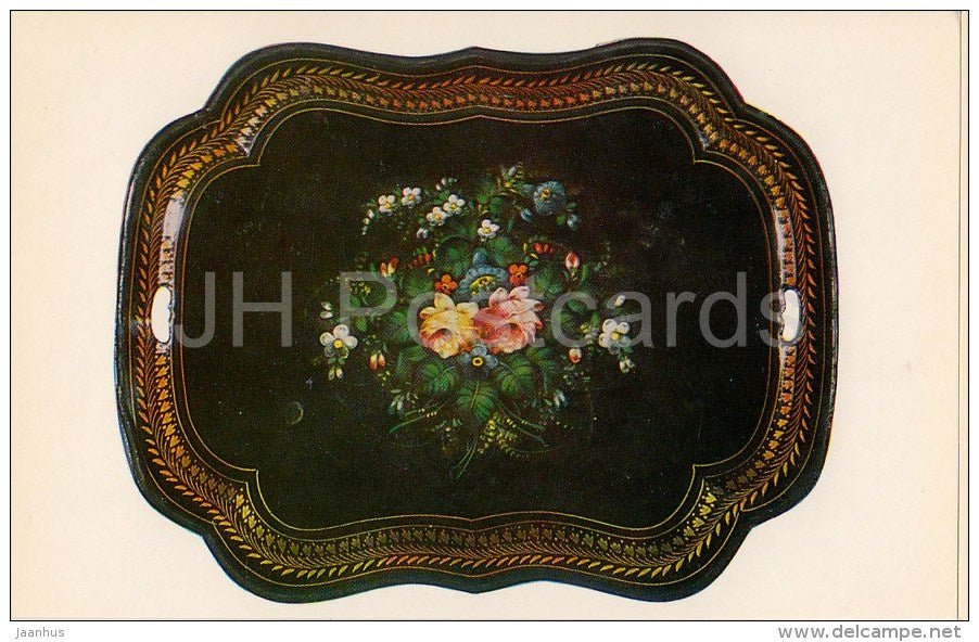 Tray - Rose Bouquet - flowers - Russian Hand-Painted Trays - 1981 - Russia USSR - unused - JH Postcards