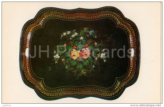 Tray - Rose Bouquet - flowers - Russian Hand-Painted Trays - 1981 - Russia USSR - unused - JH Postcards