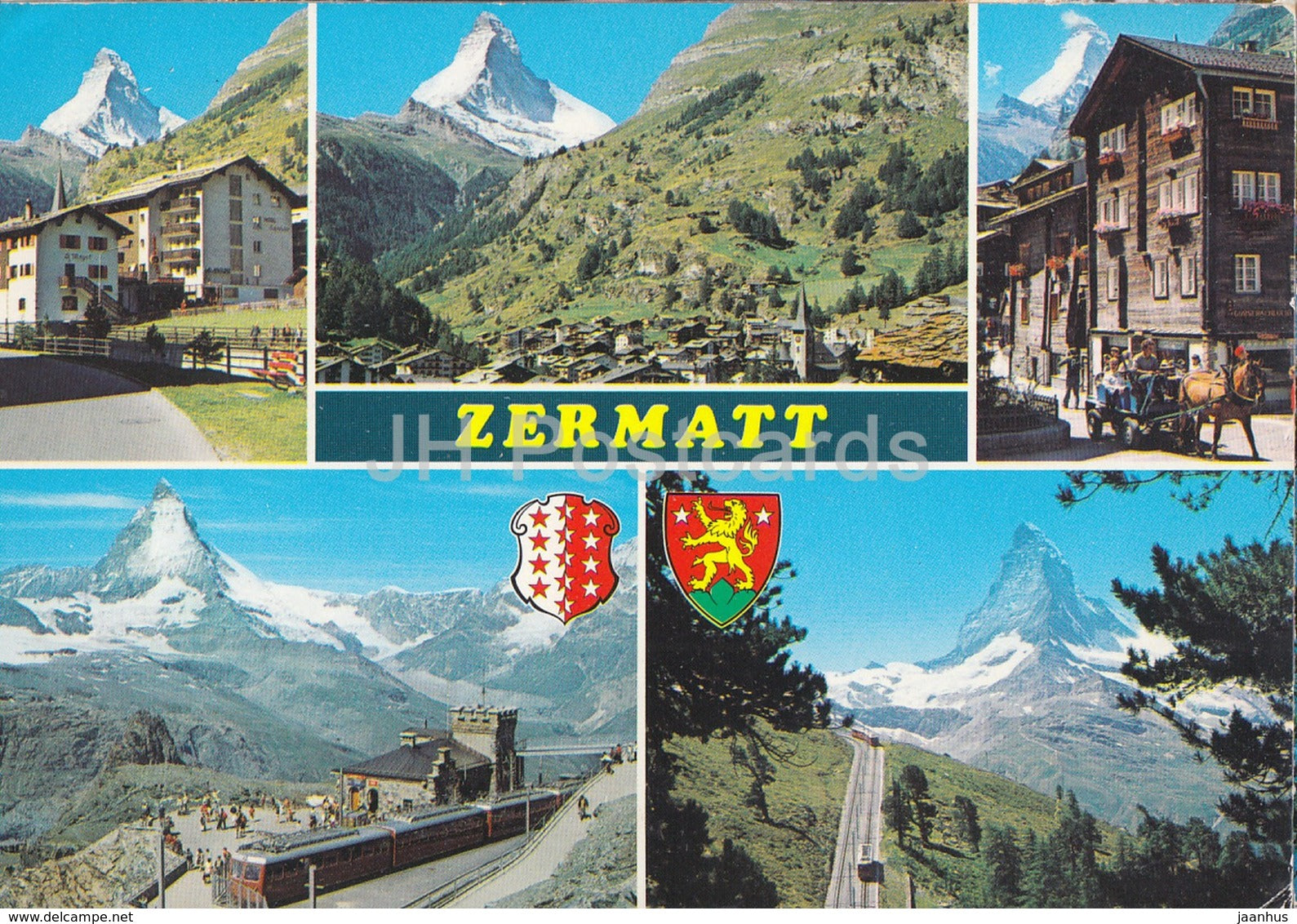 Zermatt - horse carriage - train - railway - multiview - 1988 - Switzerland - used - JH Postcards