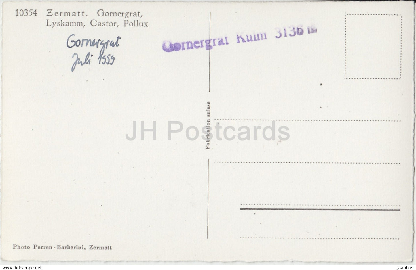 Zermatt - Gornergrat - Lyskamm - Castor - Pollux - telescope - 10354 - Switzerland - 1959 - used