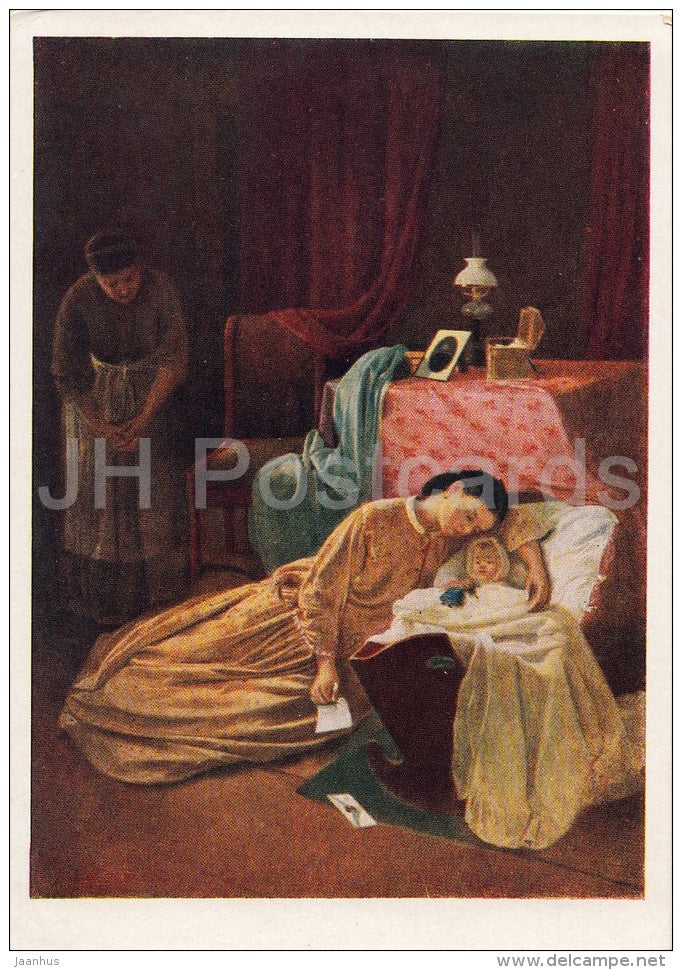 painting by I. Pelevin - Widow , 1866 - woman with child - Russian art - 1957 - Russia USSR - unused - JH Postcards